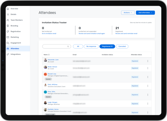Cvent Essentials attendee list view